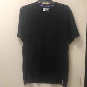 RBX Men’s Medium black 100% polyester T-shirt w/back design & blue stitch detail